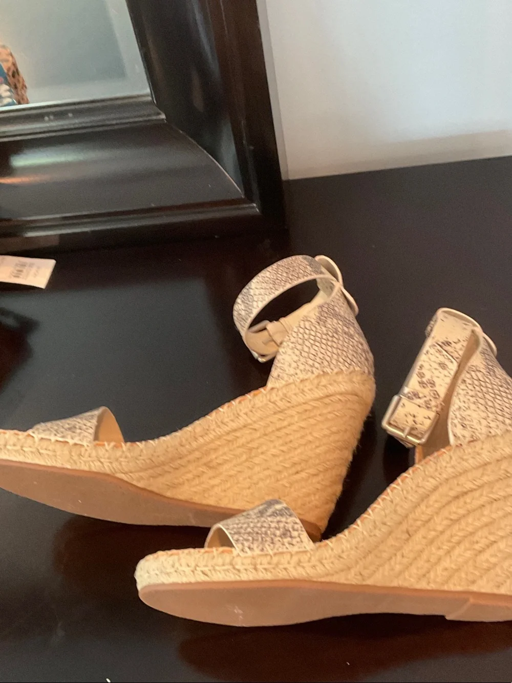Dolce Vita Neutral Snake-Print Espadrille Wedges with Tan Footbed